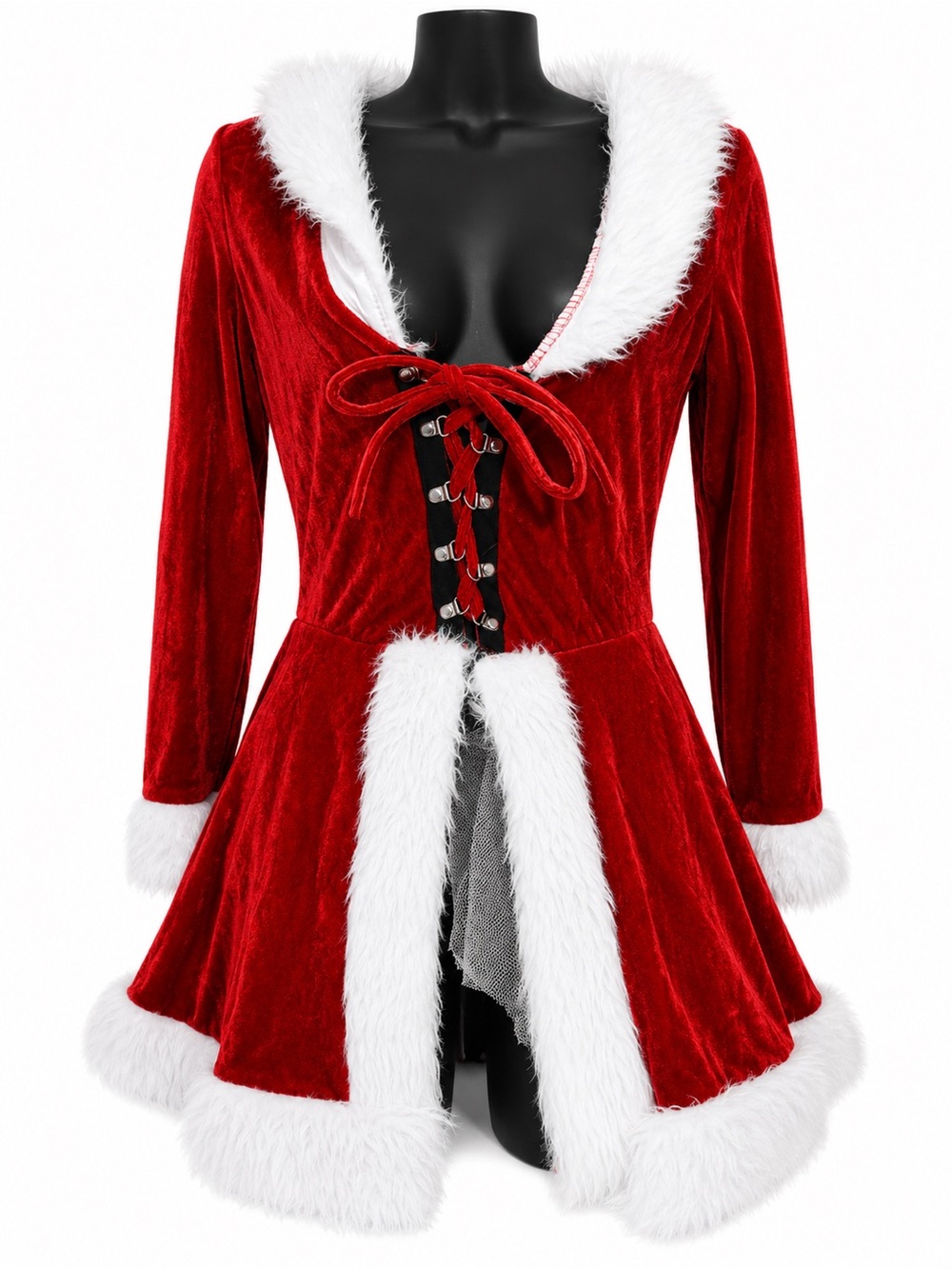 Red Velvet Faux-Fur Trim Holiday Chemise - Picture 3 of 5